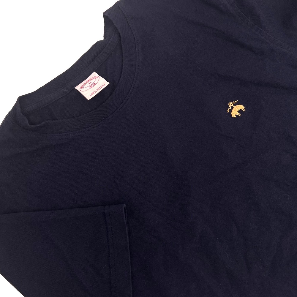 BROOKS BROTHERS Men's XL Navy Blue w/ Yellow Logo Short-Sleeve Crewneck T-Shirt